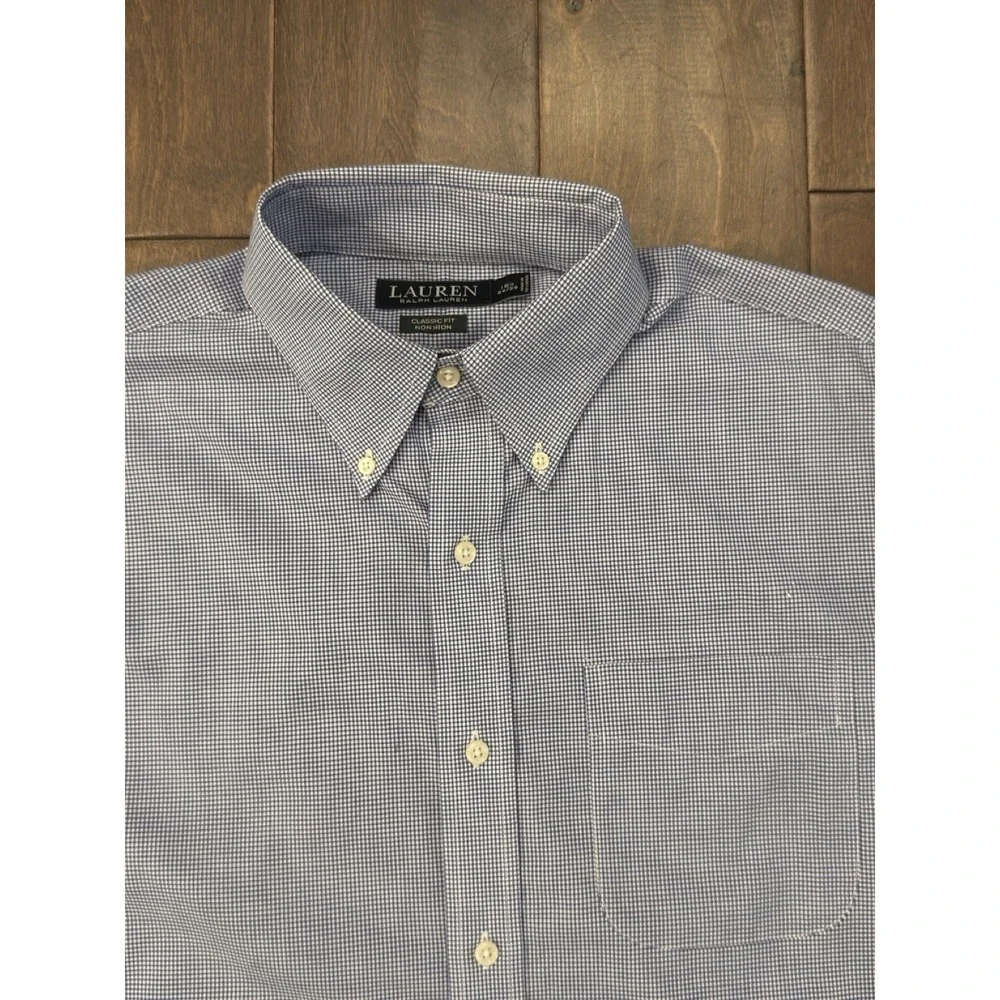 Lauren Ralph Lauren Mens Button Up Blue Check Shirt Classic Fit Size 15.5 34/35 - Picture 3 of 9